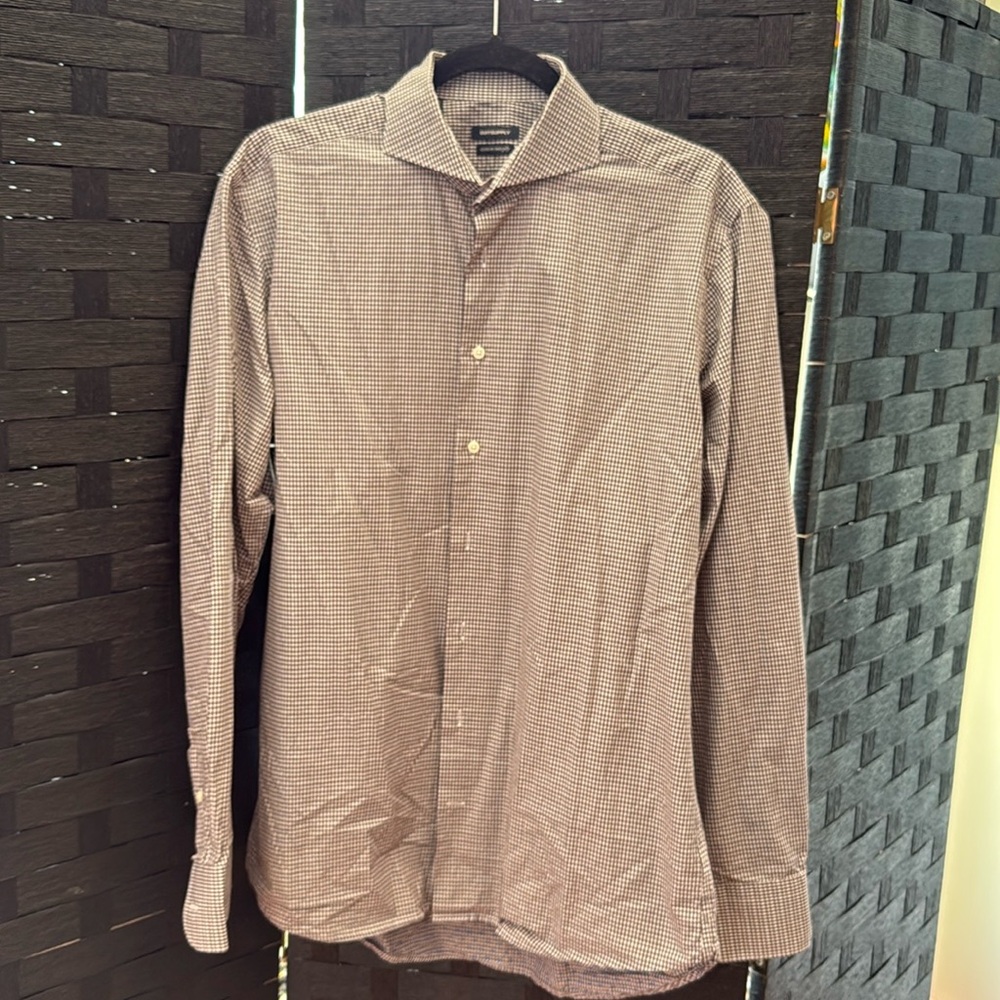 Suitsupply Cotton Two Ply Brown Blue And White Dress Shirt In 41-16